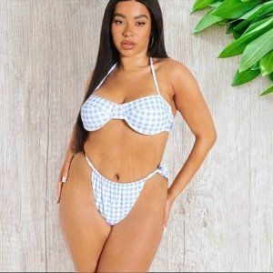 Boohoo Gingham Underwire Bikini Set in Blue UK 26 US 22